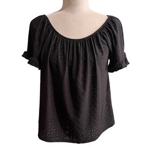 Anthropologie W5 eyelet, cute gothic, business casual short sleeve top